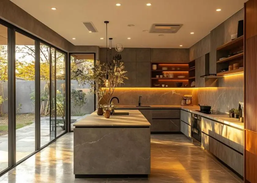 Dapur Estetik Minimalis dengan Pencahayaan Warm White